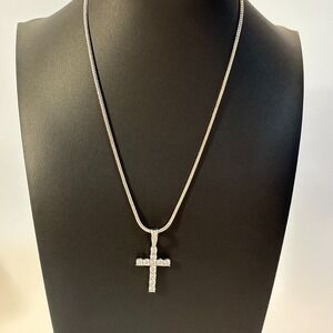 Crucifix Necklace Rhinestones Religious First Communion Silver Tone
